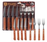 Jogo De Talheres Para Churrasco Inox C/ Cabo De Madeira 8pçs