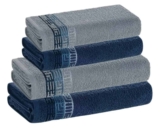 Jogo De Toalhas 4 Pçs Fio Cardado 100% Algodão Bosco Karsten Azul Serena/ Azul Naval Bosco