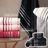 Jogo De Toalhas Banho Lumina 5peças Karsten Algodão Penteado Cor PRETO C/ CINZA – 821/2