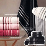 Jogo De Toalhas Banho Lumina 5peças Karsten Algodão Penteado Cor PRETO C/ CINZA – 821/2