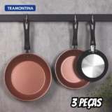 Jogo Frigideira Antiaderente Alumínio 3 Pç Caribe Tramontina Cor Preto