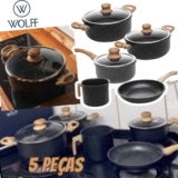 Jogo Panelas Indução Antiaderente Granilite Preto 5pç Wolff Preto