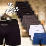 Kit 10 Cueca Boxer Lisa Sem Costura Logo Mash