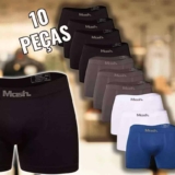 Kit 10 Cueca Boxer Lisa Sem Costura Logo Mash