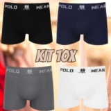 Kit 10 Cuecas Masculinas Boxer Microfibra Lisa Polo Wear Sor