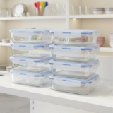 Kit 10 Potes 370ml Vidro Hermético Marmita Fitness Com Tampa Quatro Travas Retangular Anti Vazamento