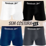 Kit 12 Cuecas Boxer Reebok Masculinas Microfibra Adulto Box Sem Costura