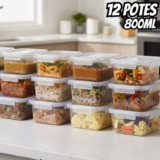 Kit 12 Marmitas 800ml Potes Trava Lateral Freezer Microondas