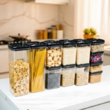 Kit 12 Potes Herméticos Porta Mantimentos Quadrado Cozinha Cor Preto