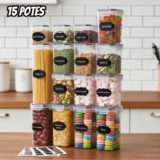 Kit 15 Potes Hermético Cadencia Mantimentos Quadrado Cozinha Branco