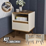 Kit 2 Mesas De Cabeceira Sleep Retrô 1 Gaveta E Prateleiras