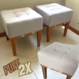 Kit 2 Puff Banquetas Apolo Para Sala de Estar Madeira Maciça Sanna Decor (2 cores)