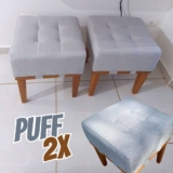 Kit 2 Puff Quadrado Para Sala Quarto Apolo Em Linho Cinza Sanna Decor