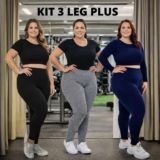 Kit 3 Calças Plus Size Feminina Legging Grossa Cós Alto