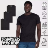 Kit 3 Camisetas Masculinas Básicas Algodão Polo Wear Preto