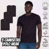 Kit 3 Camisetas Masculinas Básicas Algodão Polo Wear Preto