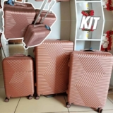 Kit 3 Malas Executivas Swissport ABS Giratória 360° Resistente (Rose)