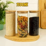 Kit 3 Potes Hermetico para Mantimentos Vidro com Tampa Bambu 1100ml – Class Home