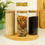 Kit 3 Potes Hermetico para Mantimentos Vidro com Tampa Bambu 1100ml – Class Home