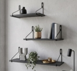 Kit 3 Prateleiras de Parede com Suporte Aramado,Pinus ou MDF, Decorativa, livros e Vasos, Ideais para Quarto, Sala e Cozinha, Banheiro (Preto/Preto, 40X25)