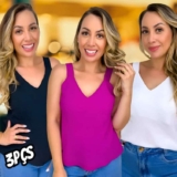 Kit 3 Regata Alça Larga Duna Feminina Dia A Dia Pratica