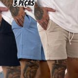 Kit 3 Short De Linho Masculino Básico Mauricinho Premium