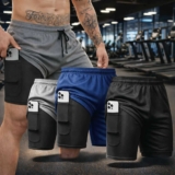 Kit 3 Shorts 2 Em 1 Duplo Bolso Para Academia Treino Corrida