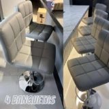 Kit 4 Banquetas Bancos Altas Estofada Com Encosto Para Cozinha Americana Bar Balcão Bancada Giratória Com Regulagem De Altura Gomos Confort Cinza Cadeiras inc