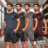 Kit 4 Conjuntos Dry Fit Masculino Camisas + Shorts Academia