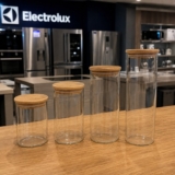 Kit 4 Potes de Vidro Herméticos Electrolux, Transparente Porta-Mantimentos, com Tampa de Bambu, Tampa Vedação de Silicone, Organizadores de Cozinha, Grãos e Cereais