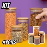 Kit 4 potes de vidro tampa de bambu herméticos redondos – Tüd – TUD
