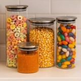 Kit 4 Potes Vidro Tampa Inox Hermético Circular – Tud Cor Nude