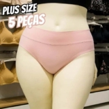 Kit 5 Calcinha Plus Size Cintura Alta Fio Dental Cós Duplo