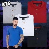 Kit 5 Camisa Polo Envoy Tecido Piquet Básica Masculina