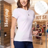 Kit 5 Camisetas Feminina Manga Curta Branca Hering