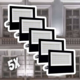 Kit 5 Refletor Holofote Slim 100W 110V/220V Preto Branco-Frío