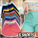 Kit 5 Short Shortinho Malha Canelado Feminino Moda Praia