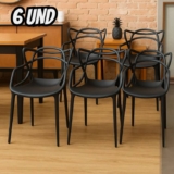 Kit 6 Cadeiras De Jantar Allegra Master Empilhável Polipropileno Waw Design Modelo Allegra Cor Preto