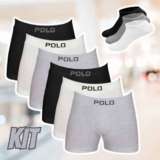 Kit 6 Cuecas Boxer Algodao Polo 781 e 3 Pares Meia M4 Premium