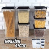 Kit 6 Potes Empilhável Para Mantimentos Condimentos C/ Tampa