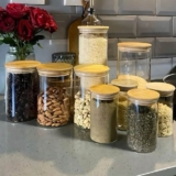 Kit 9 Potes Vidro Herméticos Tampa Bambu Alta Resistência