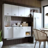 Kit Armário Aéreo Mila Suspenso Com 7 Portas E 1 Gaveta Multiuso Para Cozinha Compacta Cor Branco