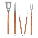 Kit Churrasco Barbecue Em Aço Inox Com Cabo De Madeira 4pçs Cor Cinza