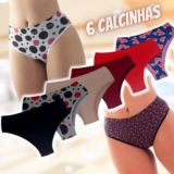 Kit com 6 Calcinhas Cintura Alta Conforto Algodão
