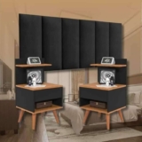 Kit completo para Quarto Casal Cabeceira Julia 1.40 Padrão com Mesas de Cabeceira Sleep COR:PRETONATURE/PRETO