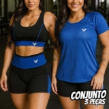 Kit Conjunto Fitness Feminino + Camiseta Roupa Academia