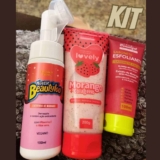 Kit Cuidados Faciais e Corporais Sabor Morango SkinCare Face Beautiful Lançamento