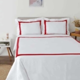 Kit de Capa para Edredom Queen com 2 Fronhas 300 Fios Branco e Vermelho – Ziman
