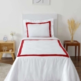 Kit de Capa para Edredom Solteiro com Fronha 300 Fios Branco e Vermelho – Ziman