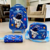 Kit De Mochila Escolar Magic Kids Mochila De Rodinhas Com Estojo E Lancheira Espaço Com Design Astronauta Multicolorido